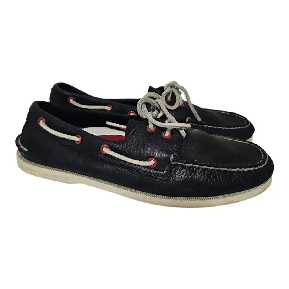 SPERRY Topsiders Blue Leather White Laces Red Grommets - Size‎ 10 1/2